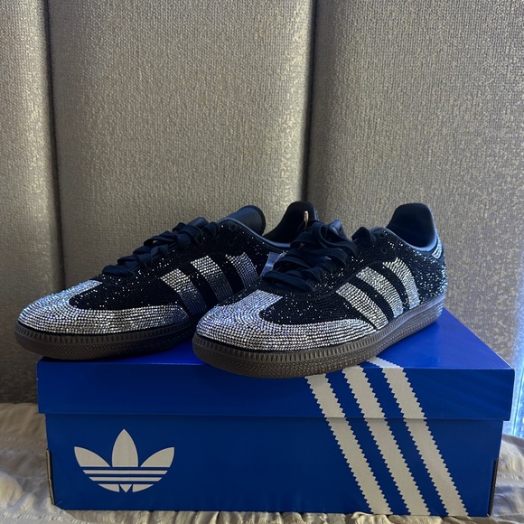 adidas Shoes - adidas Crystal-Embellished Low-Top Sneakers - Black & Silver
